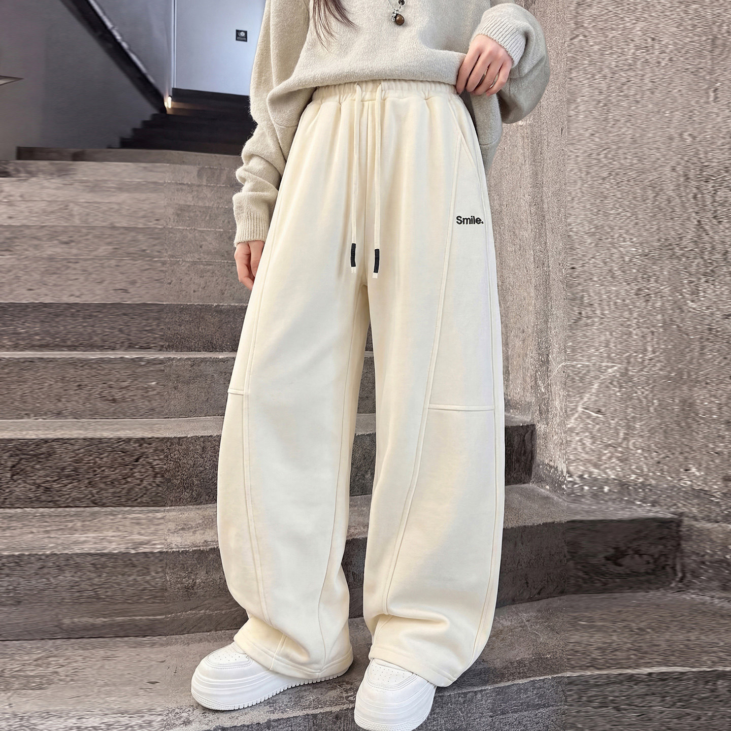 女童春装阔腿裤卫裤春秋新款洋气中大童宽松显瘦抽绳直筒裤初中生