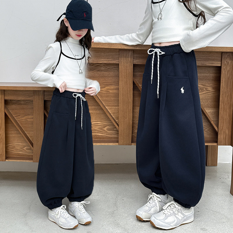 女童束脚卫裤春秋2026新款初中学生洋气休闲运动裤中大童宽松裤子