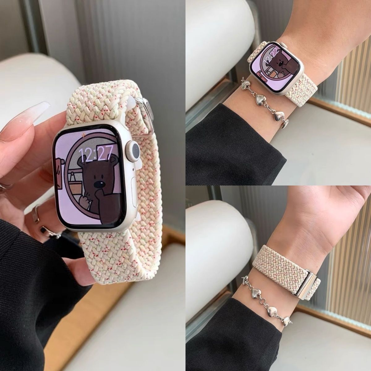 适用苹果iwatch10手表表带男女applewatch9编织S8尼龙se运动7腕带