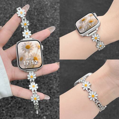 小雏菊手链表带适用苹果手表s11/10/9金属iwatch46mm腕带ultra女