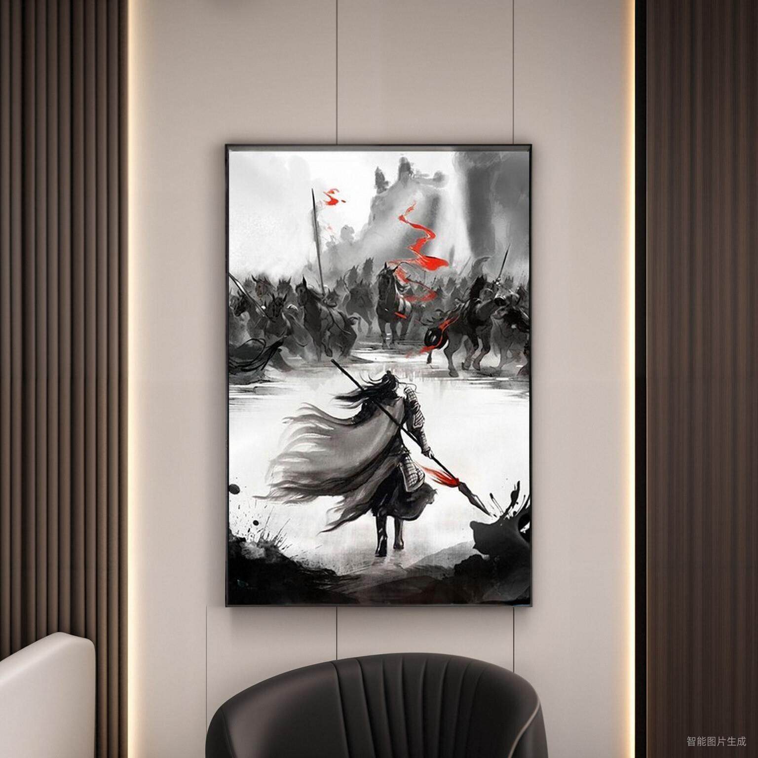 三国五虎上将图水墨画画像壁画常山赵子龙古风挂画2024新款装饰画