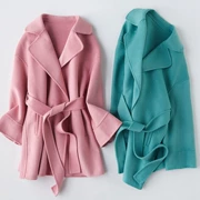 Áo hai dây cashmere nữ Áo choàng tắm ngắn thắt lưng handmade len ngắn Áo khoác phụ nữ - Áo len lót đôi