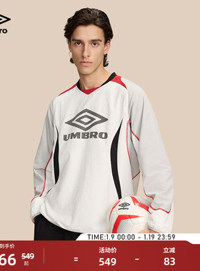umbro茵宝官方长袖T恤衫春季男女同款足球BlokeCore风大LOGO拼接T
