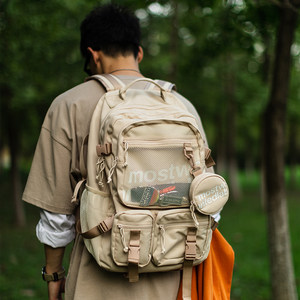 旅行日系多口袋工装双肩包