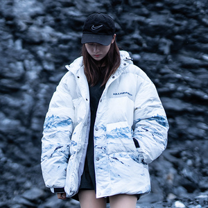 killwinner 回到未来国潮情侣加厚连帽短款雪山羽绒棉服男ins潮牌