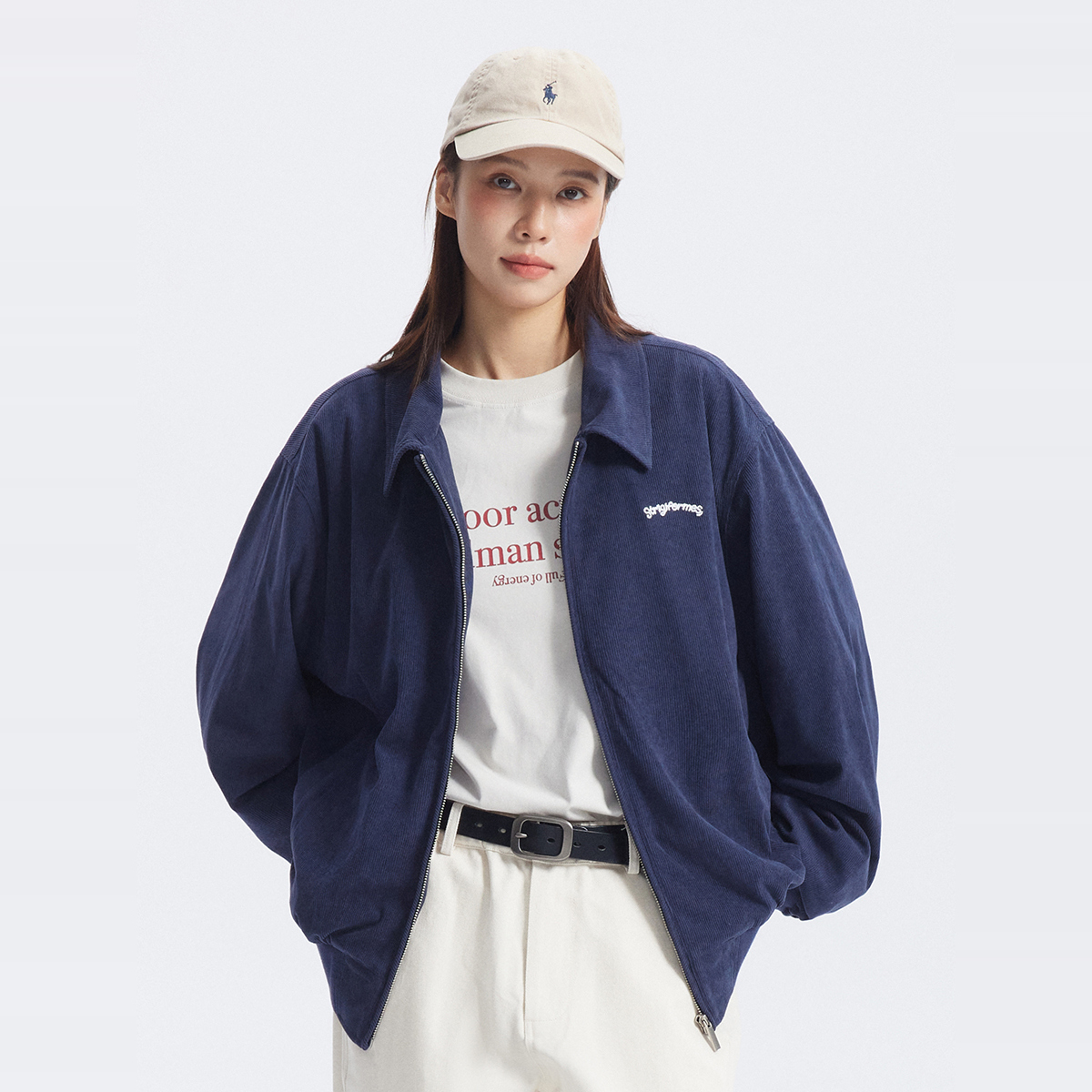 STRIIS连续字体刺绣复古灯芯绒外套男女宽松休闲翻领夹克情侣装秋