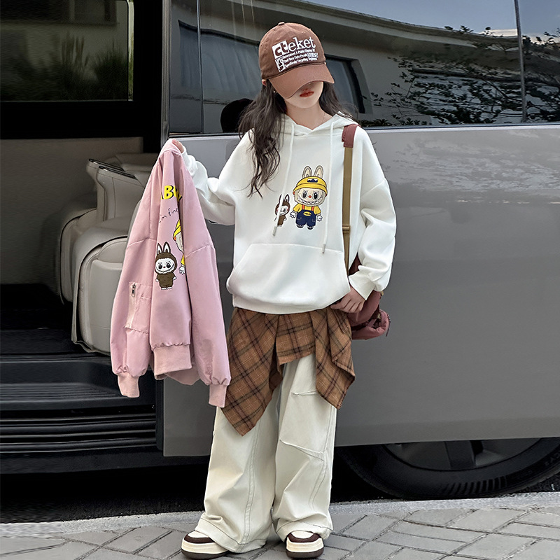 女童秋季拉布布连帽卫衣2025春秋新款洋气秋装棒球服外套两件套潮