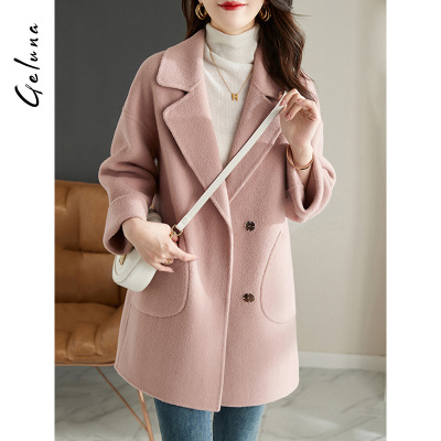 歌璐娜100%绵羊毛百搭双面呢大衣