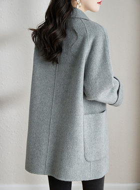 气质时尚羊毛双面呢外套2023秋冬新款百搭纯色零羊绒大衣女中长款