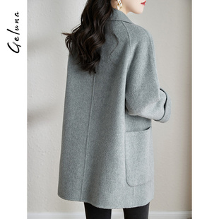 气质时尚羊毛双面呢外套2023秋冬新款百搭纯色零羊绒大衣女中长款