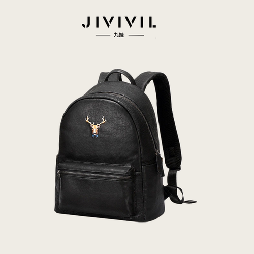 jivivil潮牌男士真皮个性双肩包