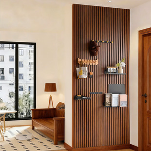 入户玄关格栅板置物架造型墙实木定制衣帽间墙面展示架挂板收纳架