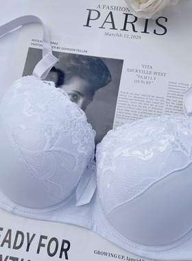 白色夏季大码欧美200斤薄杯透气性感文胸 聚拢上托大胸调整内衣F