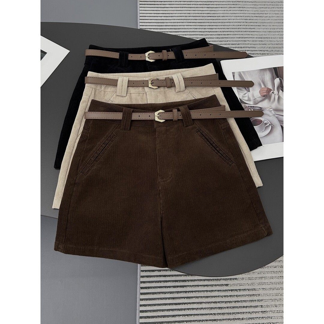 咖色灯芯绒短裤女秋冬季2025新款设计感小众高腰显瘦a字阔腿靴裤,女装/女士精品,休闲裤,淘宝优惠券,粉丝福利购,淘宝优惠卷