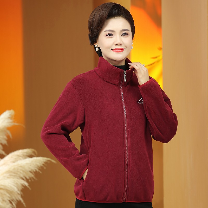 2025新款秋冬奥粒绒加厚加绒休闲外套中老年妈妈女装户外立领上衣