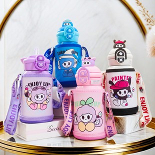 公仔儿童保温杯316不锈钢水杯高颜值吸管杯便捷可爱学生专用杯子
