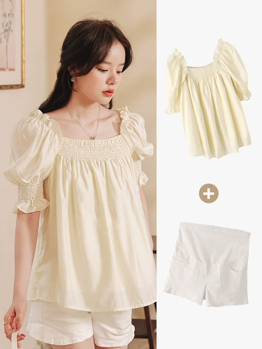 米度丽 Летняя одежда для беременных, комплект, летняя рубашка, осенняя шелковая шифоновая кукла, короткий рукав