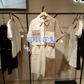 同款定制2024春夏新款潮流机能风拼接短袖衬衫裙女3242SZ009