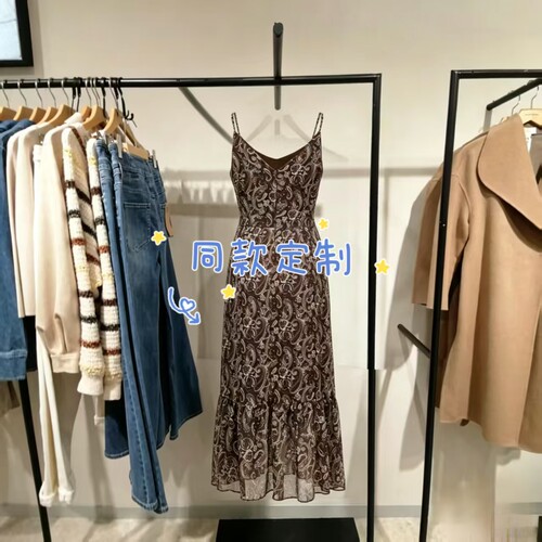 商场同款连衣裙女26夏季新V领荷叶边印花后背系带裙32627A002-DT