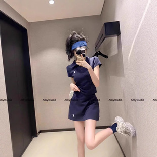 韩系休闲运动套装女2025新款夏季简约polo衫短袖半身裙超火两件套