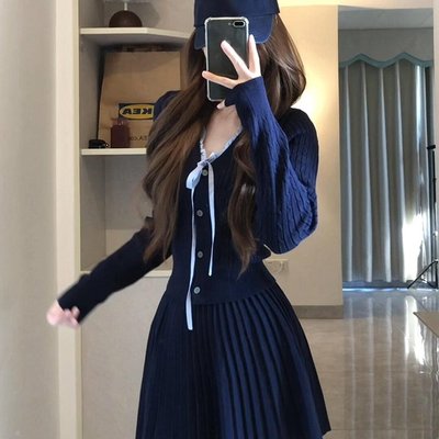 秋慵懒针织设计感女富家千金减龄一整套穿搭复古感独特百搭