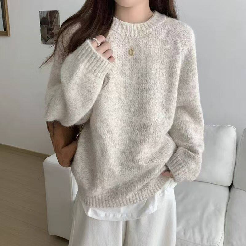 韩系温柔风紫色毛衣圆领毛衣女春秋新款软糯慵懒针织衫学生上衣女