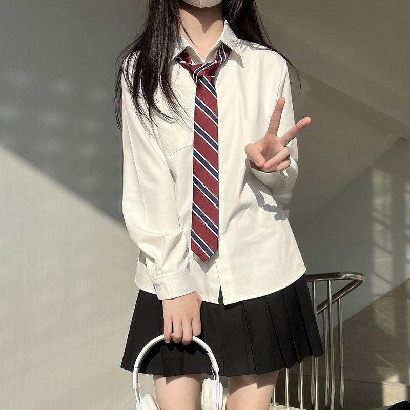 蓝色jk衬衫长袖外穿款内搭春秋学院风小众设计感学生薄款jk制服女