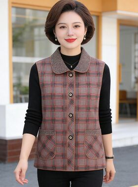 2026秋冬新款时尚格子背心马夹女薄款休闲百搭上衣马甲妈妈奶奶装