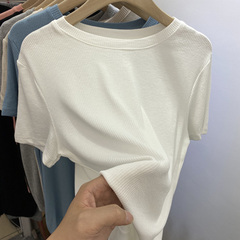 官圖實價 90聚酯纖維 10氨綸 2021夏季純色圓領寬鬆短袖T恤