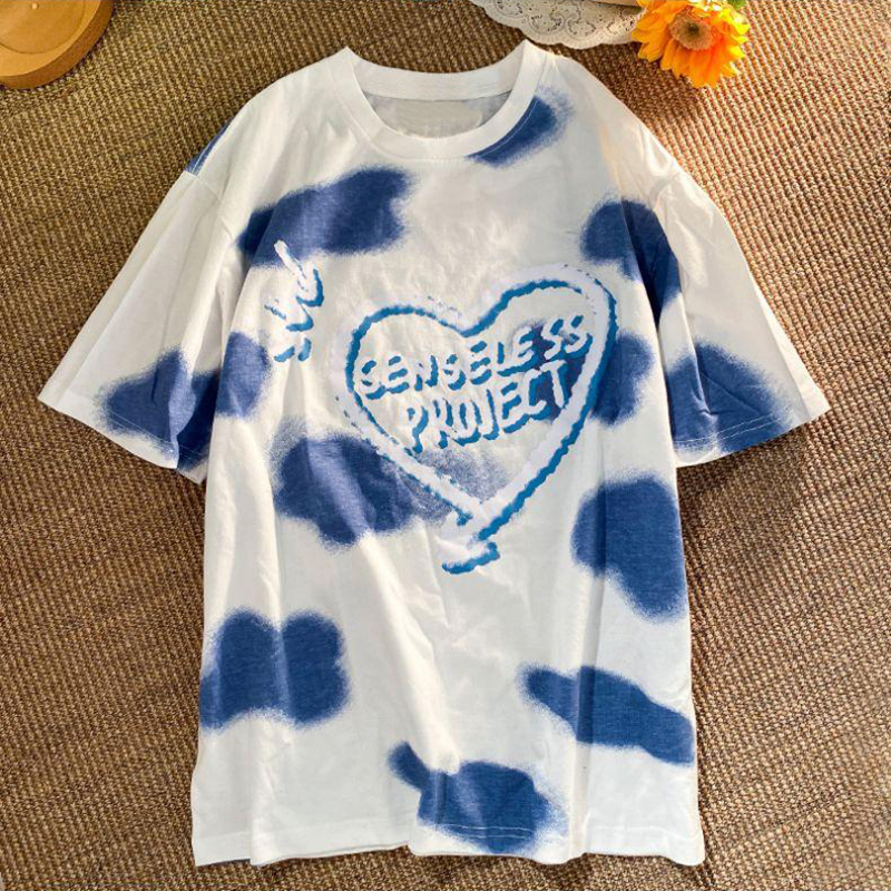 Official map real price polyester 30 cotton 5 spandex 2021 summer heart design Short Sleeve T-Shirt