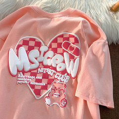 Special official picture polyester cotton spandex new heart-shaped pattern short sleeve shirt