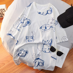 Real price 65 polyester 30 cotton 5 spandex 2021 summer pattern printed short sleeve T-shirt