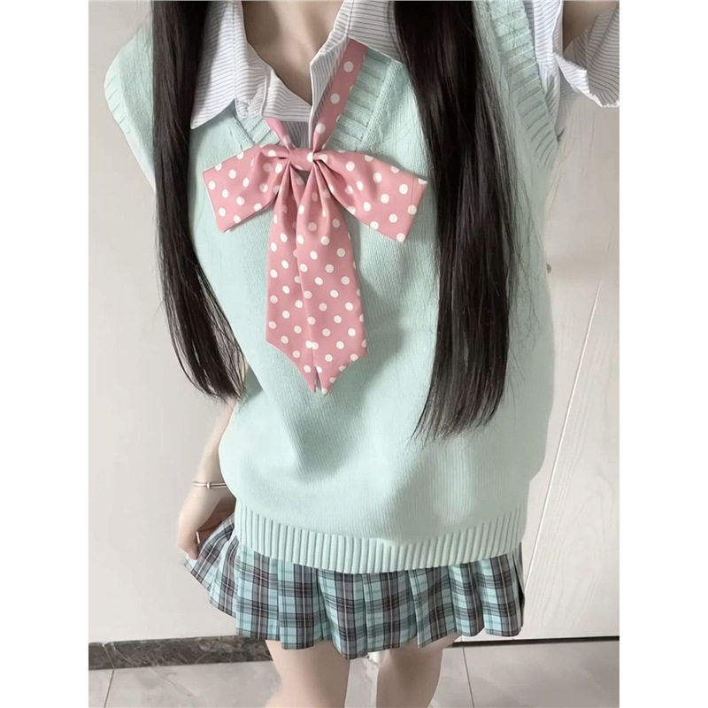 jk制服套头背心毛衣针织衫马甲无袖v领叠穿日系学院风日漫感上衣