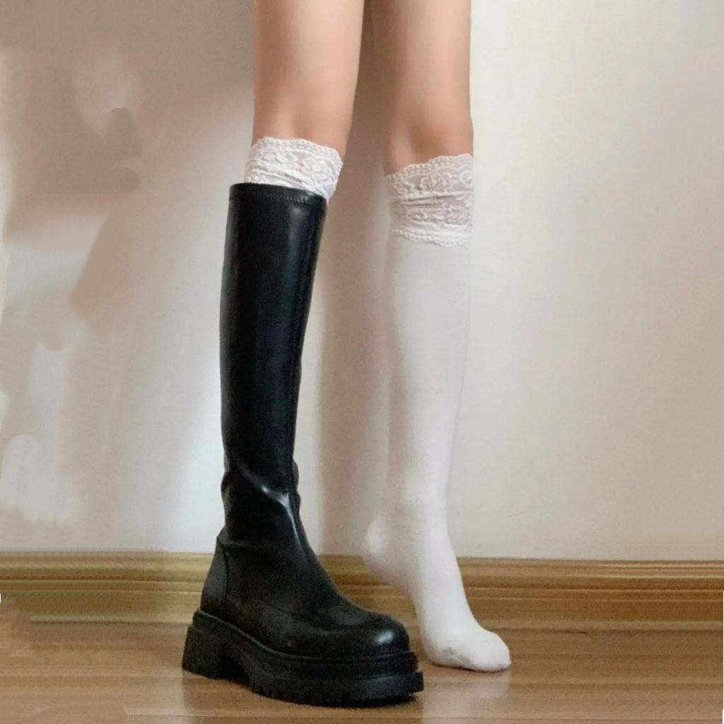 蕾丝小腿袜子女配靴子的袜子靴袜