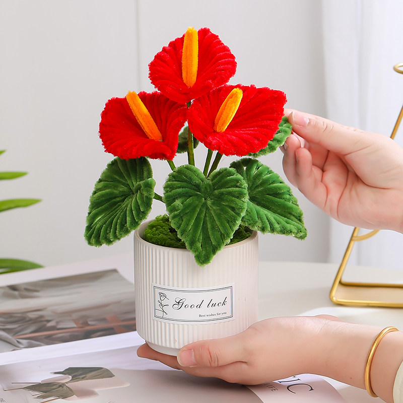 扭扭棒花束手工编织diy材料包自制红掌小盆栽成品送创新装饰摆件,家居饰品,仿真花/假花,淘宝优惠券,粉丝福利购,淘宝优惠卷