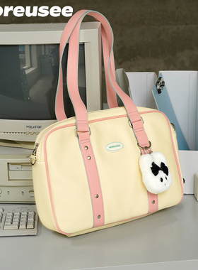 木与石华为苹果macbook16寸笔记本14英寸电脑包女生防摔防震高级感通勤小众斜挎包手提大容量奶黄色托特包