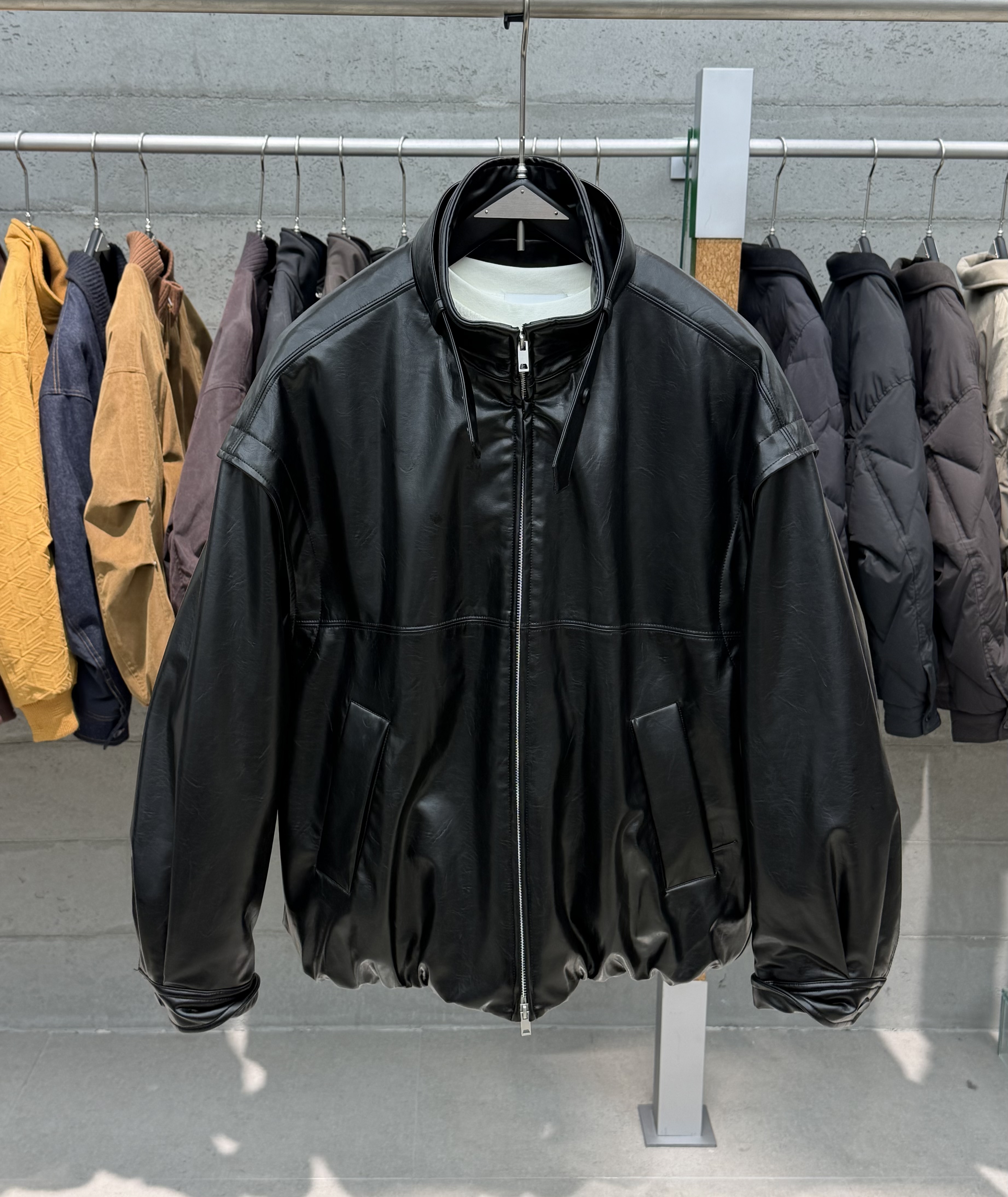 宽松版型日系潮牌90白鹅绒立领皮衣羽绒服男设计感落肩袖痞帅外套