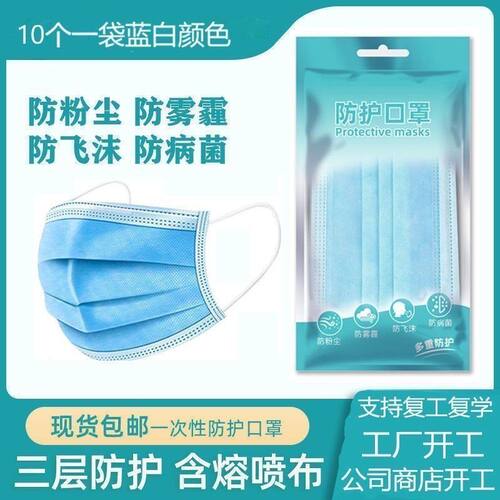 一次性口罩三层防护透气含熔喷布男女成人口罩10装独立包装