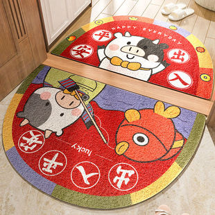 家用出入平安门垫丝圈牛年地垫进门半圆入户门大门口脚垫红色地毯