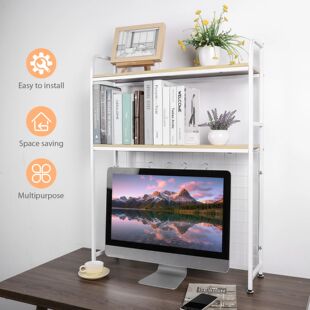 2 Tier Wooden Desk Organiser Shelf with Grid Panel