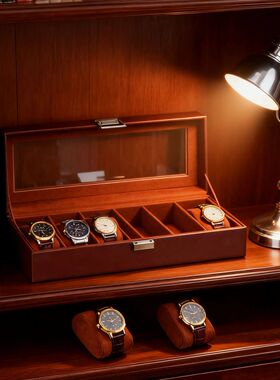 Watch Box for Men Leather 6 Slot 2 Layer Watch Display Case