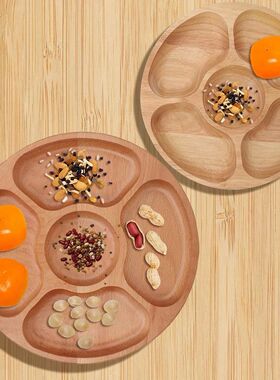 Divided Dish Wooden Round Shape Food Divided Plate Dessert