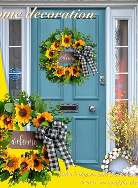 17 Inch Sunflower Wreath with Welcome for Front Door Spring
