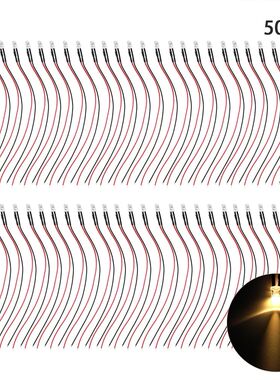 50pcs 12V Pre-Wired Light-Emitting Diode with 5mm Round