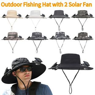 Solar Fan Outdoor Fishing Hat with 2 Solar Fan Wide Brim