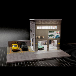 1:64停车场模型小比例车模收纳 车模拍照造景场景带灯光