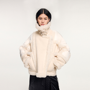 UOOYAA/乌丫2025冬季新款「奇幻精灵」毛毛拼接机车夹克羽绒服