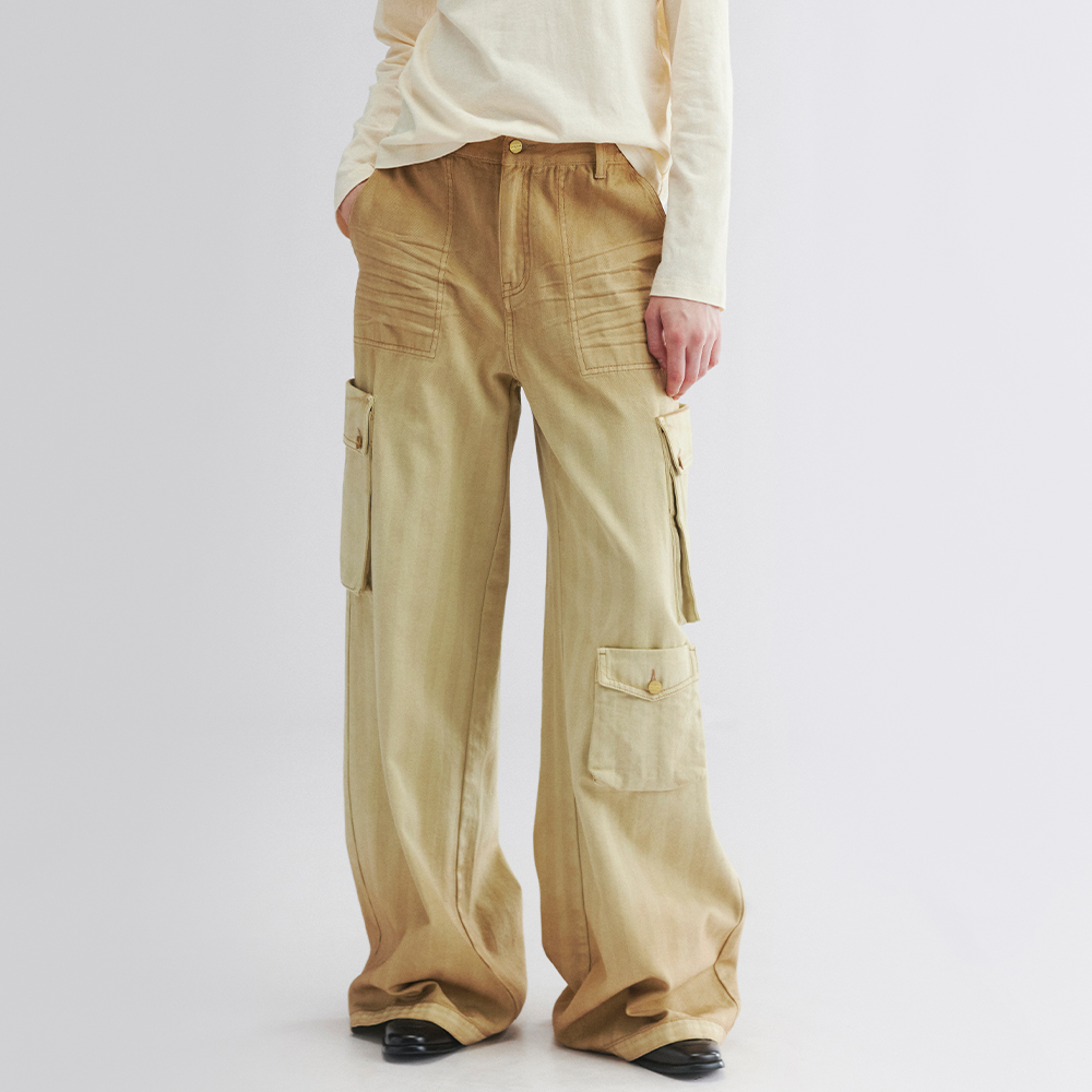 UOOYAA/乌丫2025秋季新款渐变喷色多口袋工装裤