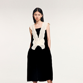 UOOYAA 乌丫2025经典 撞色蝴蝶结丝绒背心连衣裙