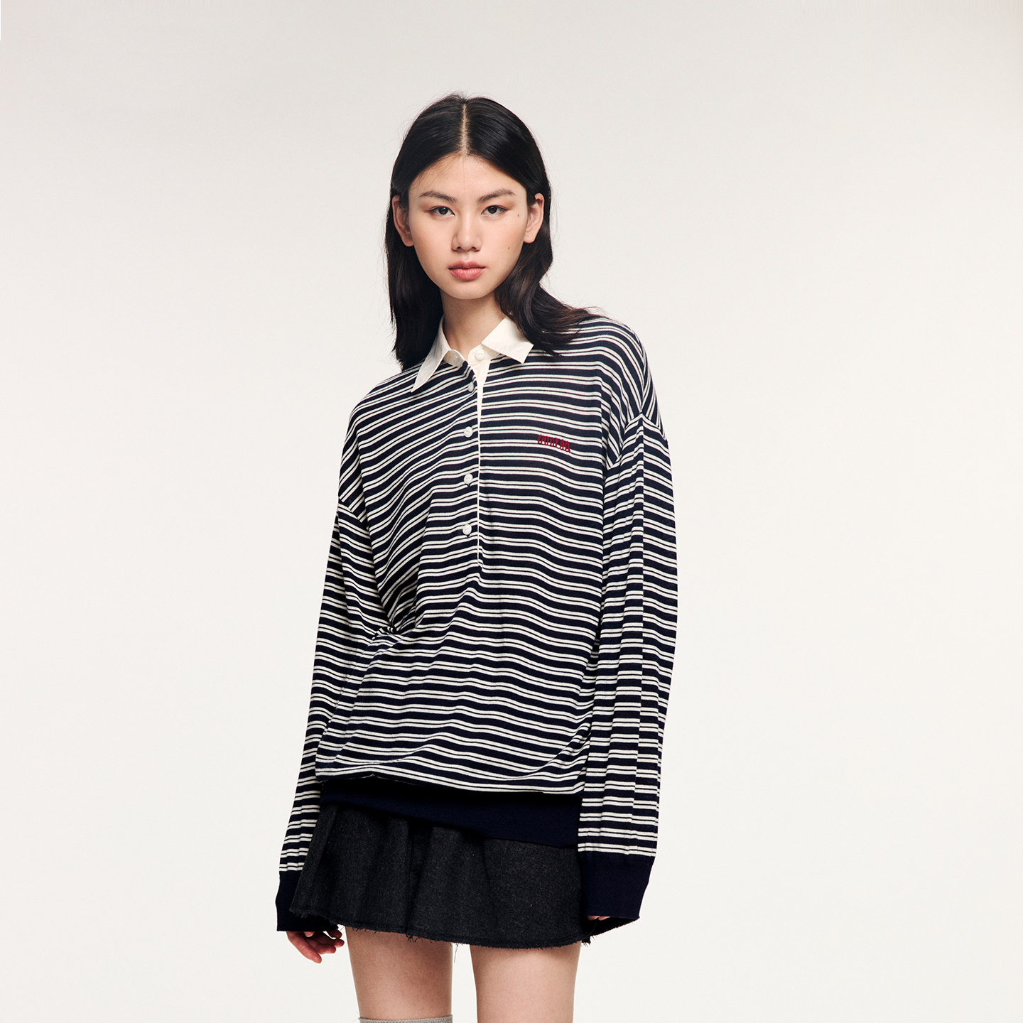 UOOYAA条纹POLO纯羊毛套头毛衫